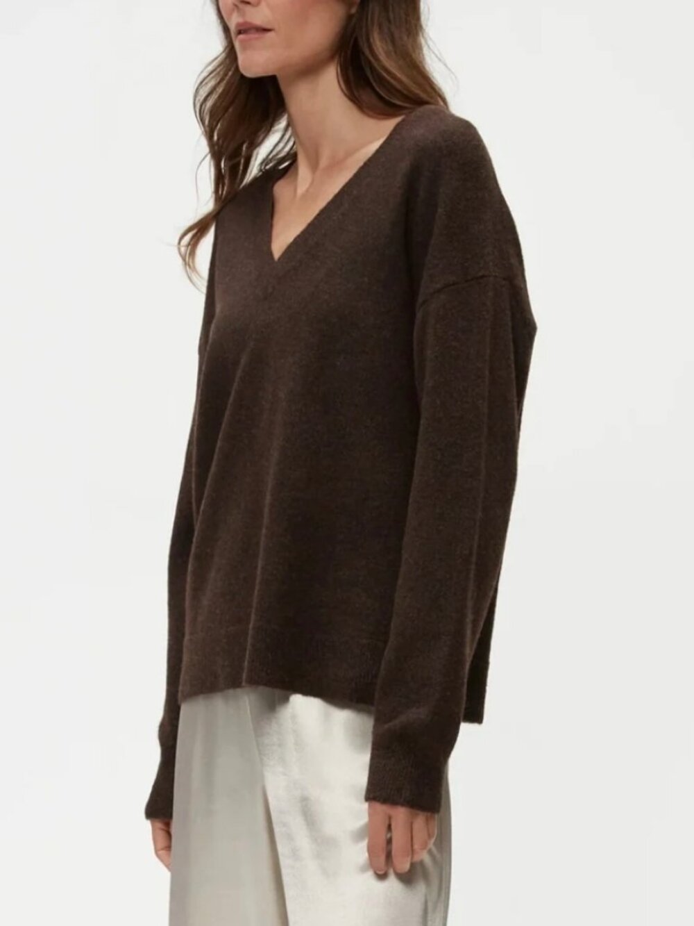 Michael Stars V-Neck Hendrix Sweater - Heathered Brown